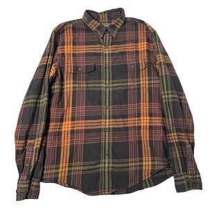 LL Bean Signature Flannel Mens Medium Orange Brown Slim Fit Gorp Grunge Cabin
